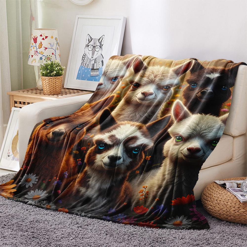 1PC Animals Print Flannel Blanket, High quality Comfortable for All Seasons, Home Decor, Warmth and Comfort