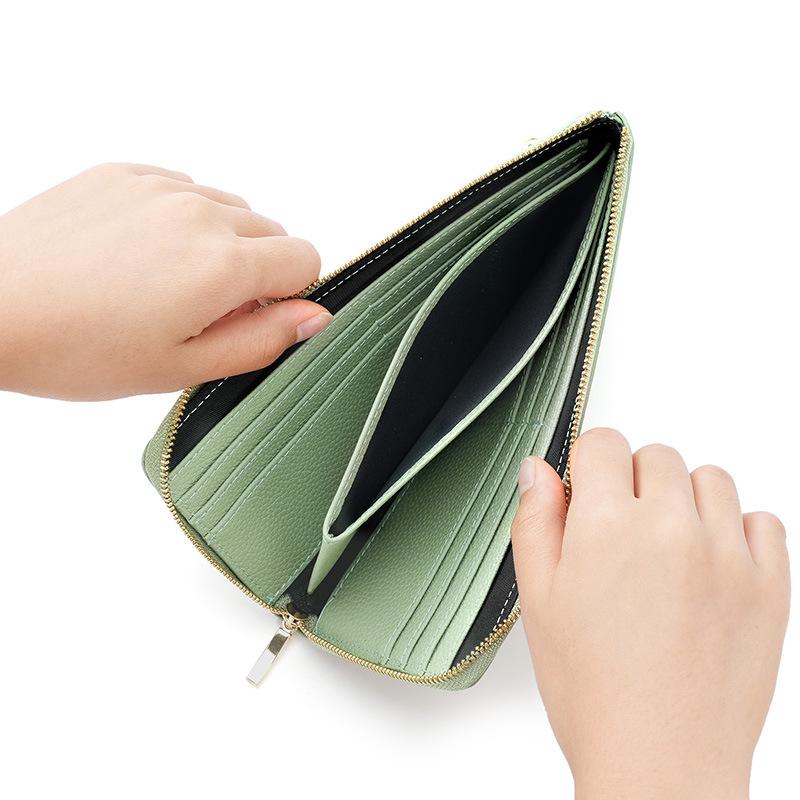 Women's Genuine Leather RFID Wallet with Multi-Card Slots & Zippered Coin Purse