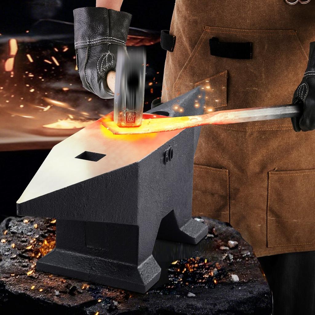 Cast Iron Anvil, 132 Lbs(60kg) Single Horn Anvil with Large Countertop and Stable Base, High Hardness Rugged Round Horn Anvil Blacksmith, for Bending,