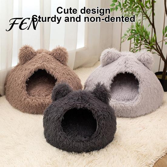 Indoor Cat Sleeping Nest Plush Cave Bed, Warm Enclosed Hideaway, Fluffy Cozy Portable Pet Bed for Living Rooms Tent Burrow Cats Small Dogs