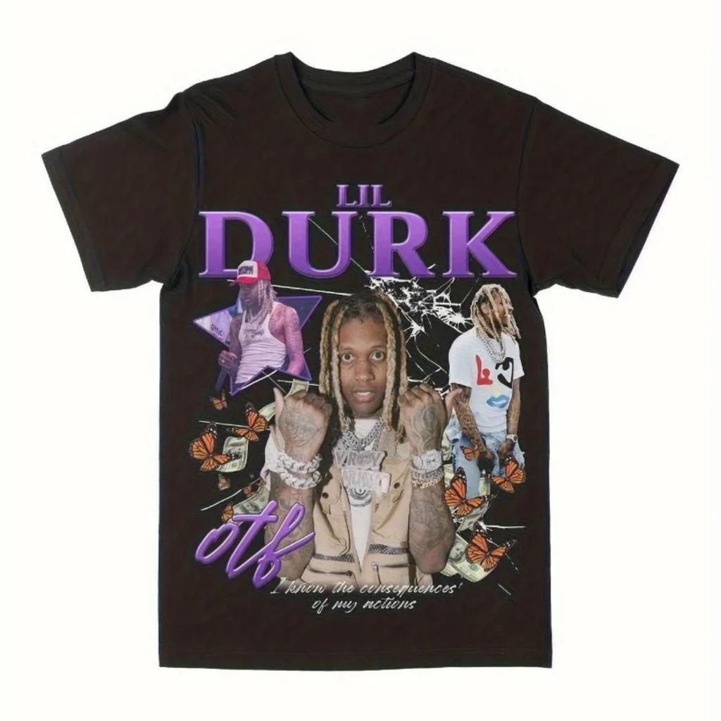 Мужская графическая футболка Lil Durk OTF Черная Повседневная с круглым вырезом с коротким рукавом Дизайн в стиле граффити Летняя Обычный крой