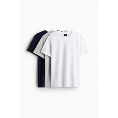 Комплект из 3 футболок HM Regular Fit, серый меланж, темно-синий