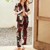 Женский рождественский пижамный комплект с принтом, женские короткие рукава, длинные брюки, комплект из двух предметов, застегивающийся на пуговицы, домашняя одежда