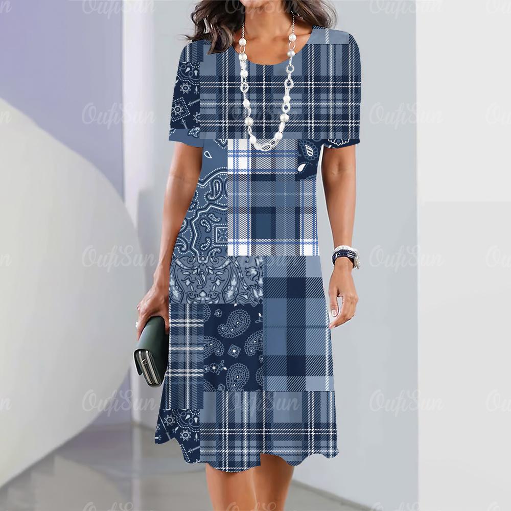 Новые женские платья в полоску с принтом, элегантные повседневные винтажные платья Y2k в стиле бохо, модное платье большого размера с коротким рукавом