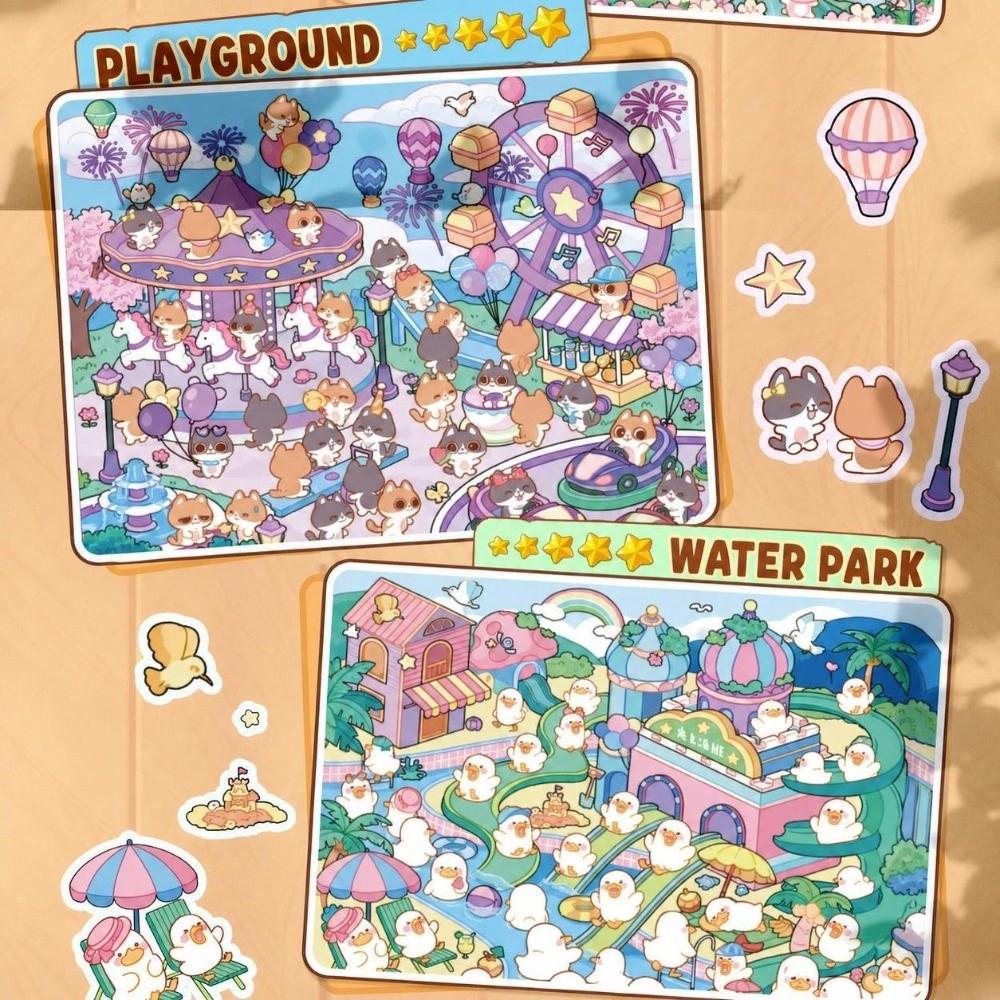 8 Scenes Landscape Sticker Book Stress‑relief DIY Cabin Scene Sticker Children Gift