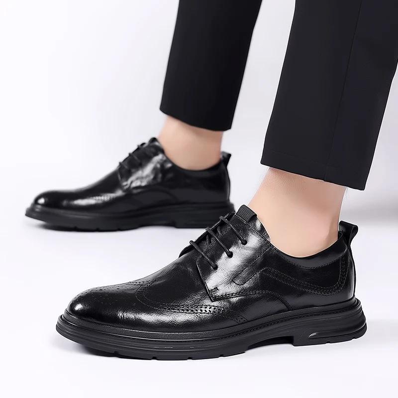 Модные весенние мужские деловые туфли из натуральной кожи в британском стиле, деловые мужские туфли на плоской подошве, высококачественные броги, оксфорды, мужские туфли