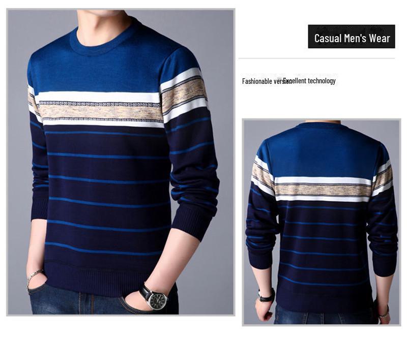 Men's Thermal Knitted Sweater - Plus Velvet, Round Neck, Thick Autumn/Winter Wear