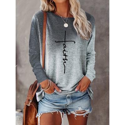 2024 Градиентная Вера Письмо Принт Женская Футболка Длинный Рукав Укороченный Топ Женская Графическая Блузка Женская Одежда Плюс Размер Рубашки