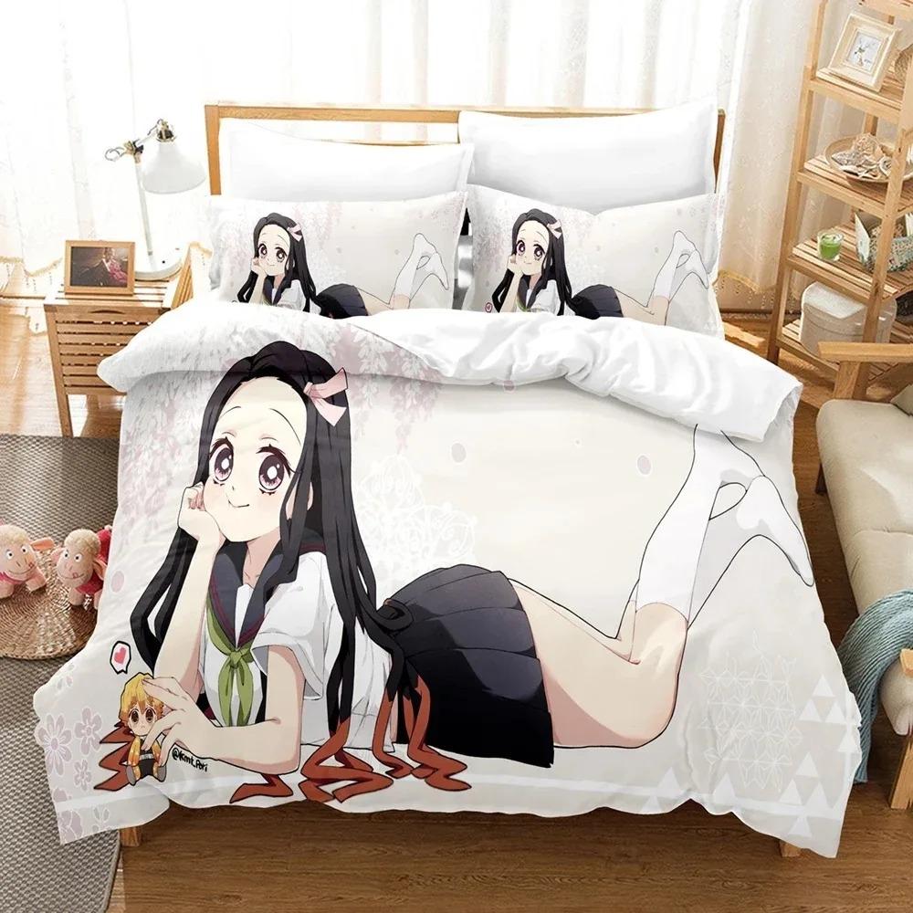 3D Аниме Клинок, рассекающий демонов Kimetsu no Yaiba Комплект постельного белья Пододеяльник Наволочка Размер: Твин, Фулл, Квин, Кинг Постельное белье