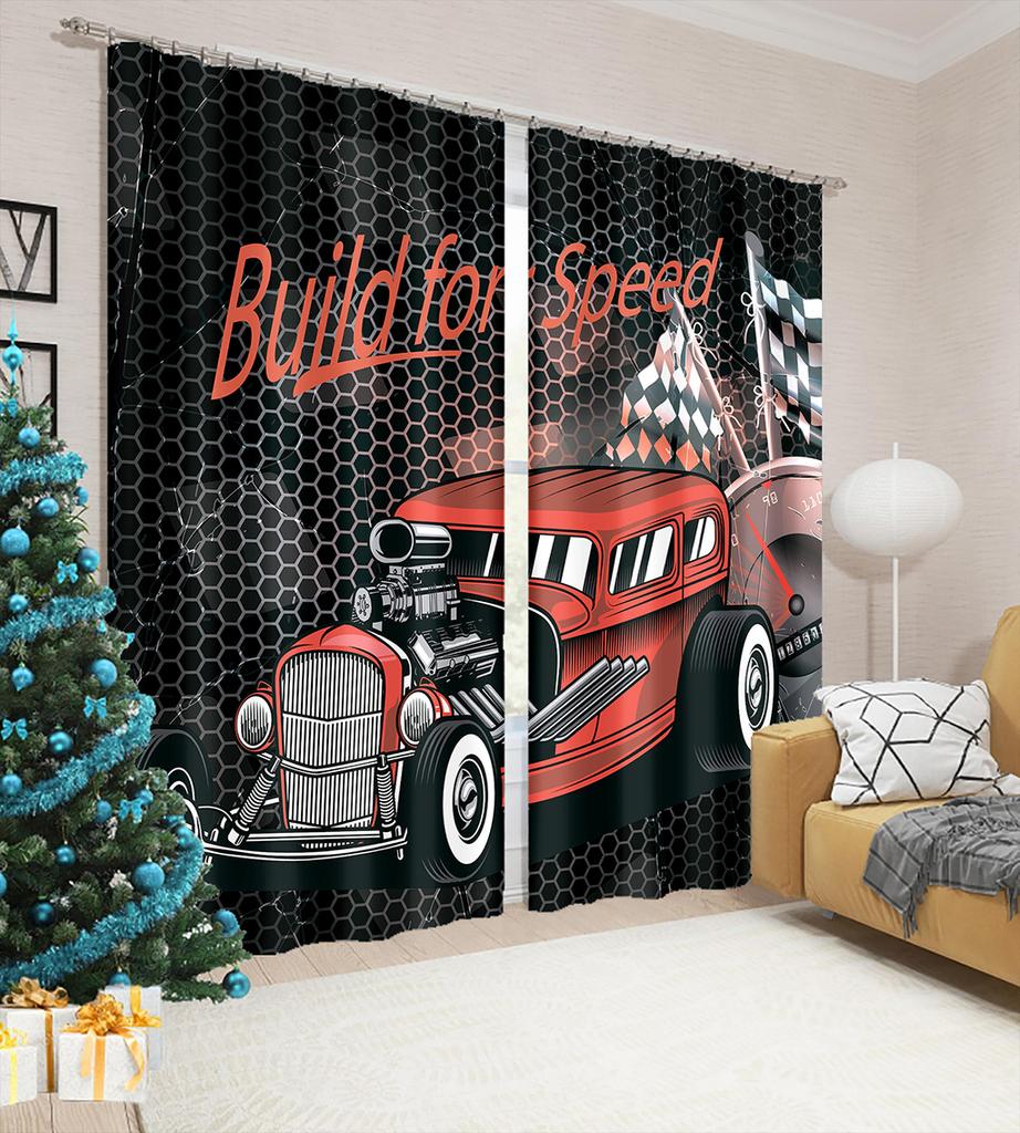 2 панели штор с принтом гоночного флага для спальни, гостиной, окна от пола до потолка, кухонных жалюзи, на люверсах, портьеры