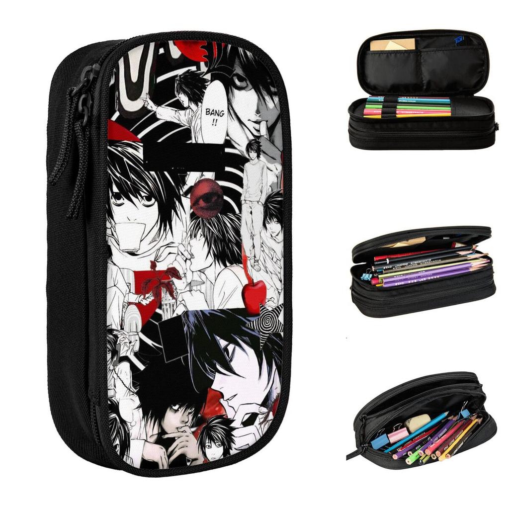 L Lawliet Pencil Case Fun Deathnotes Anime Pen Box Bags for Student Big Capacity Office Cosmetic Pencil Box