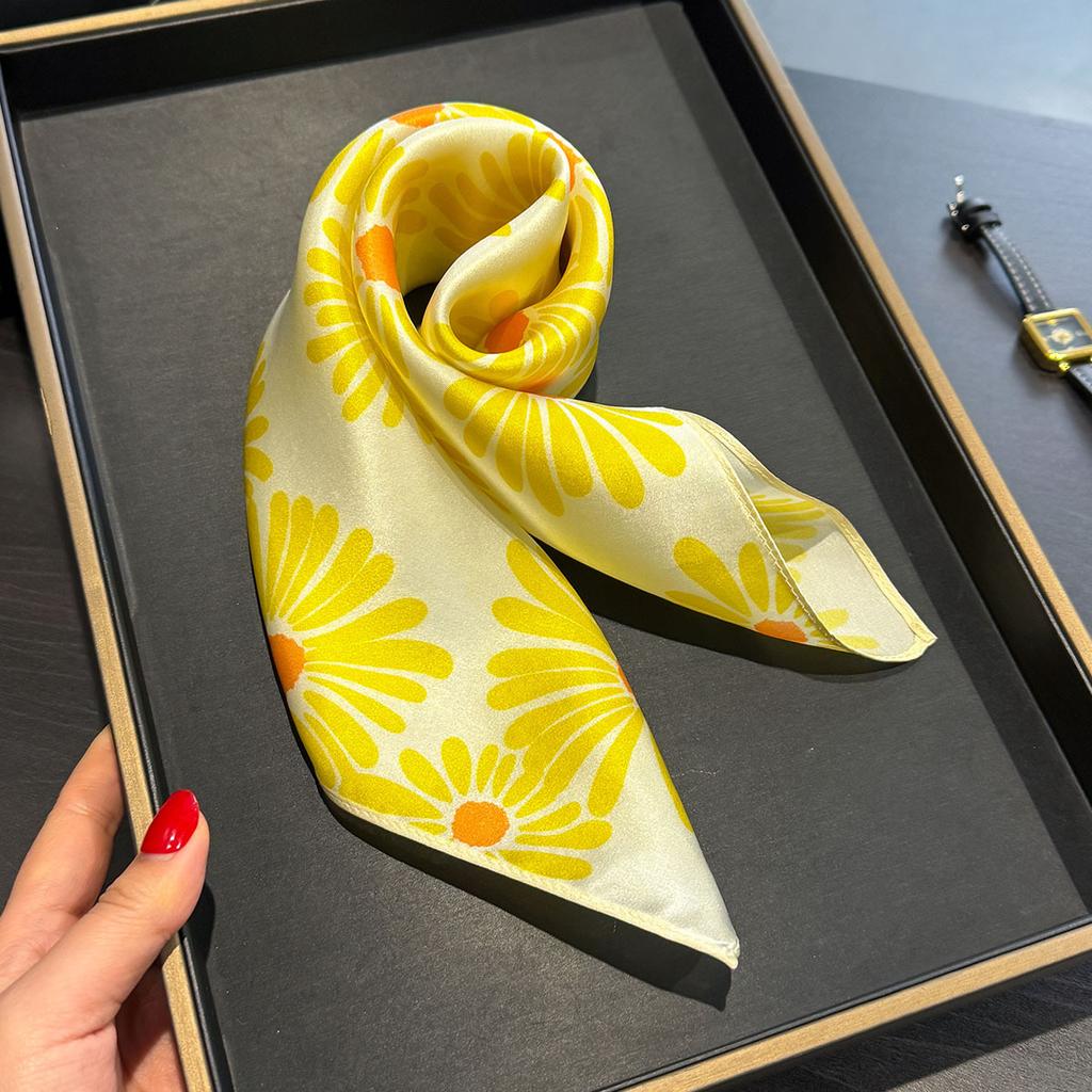 TOP 100% Silk Scarf Bright Color Floral Print Scarfs Shawls For Women 53cm Square Scarf Hangzhou Thin Summer Bag ScarfsSca