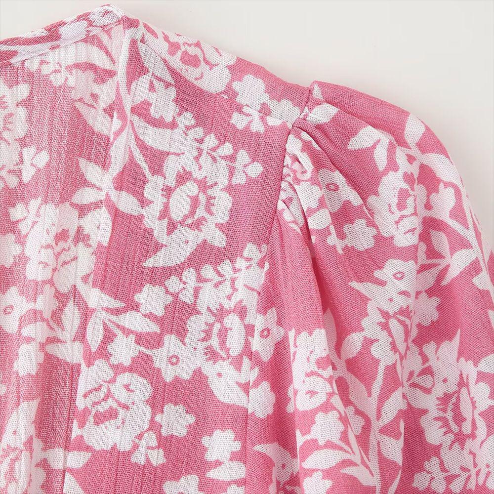 2025 Floral Print Elastic Waist Dress - Women's Spring/Summer Sweet Vacation Style