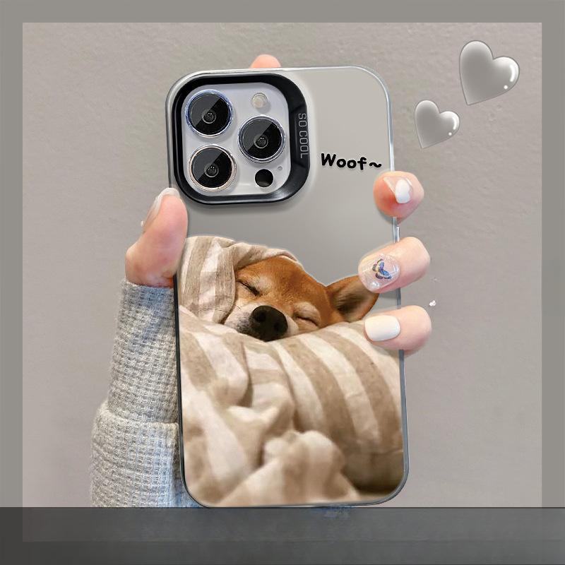 Подходит для чехла для мобильного телефона Apple 13 Iphone15 Стеганый Кот и Собака Подставка 14 Цветов Серебристый Матовый 14 Пар Высококачественный