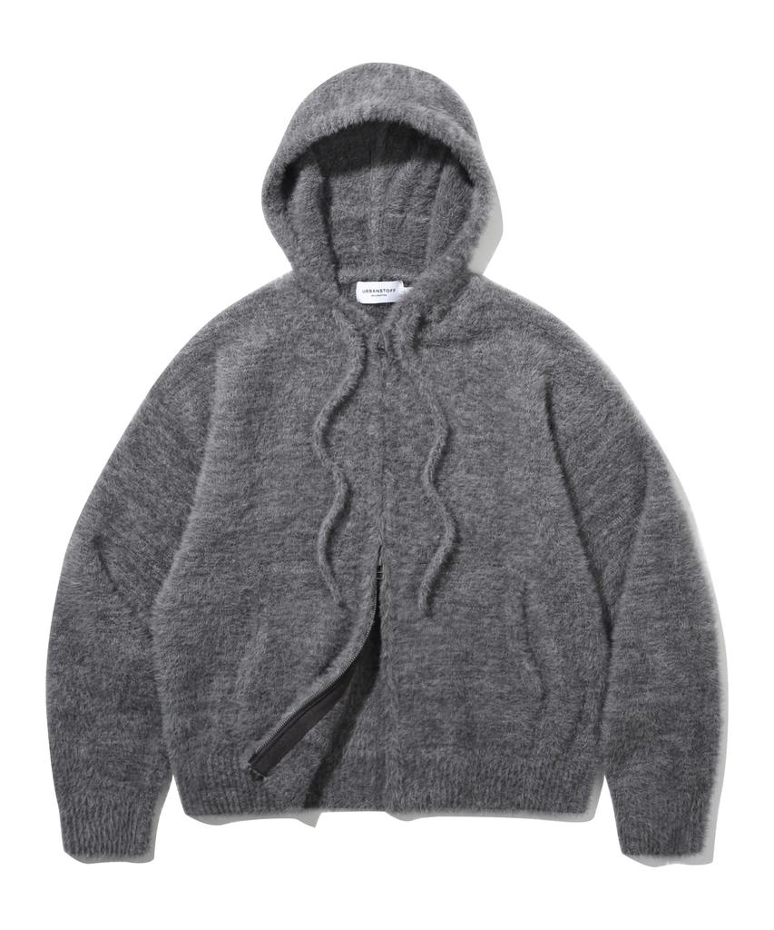 URBANSTOFF Hairy Crop Knit Zip-Up Hoodie (Charcoal)