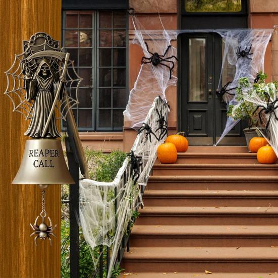 Halloween Door Bell Ornament Vintage Metal Witch Reaper Ghost Pumpkin