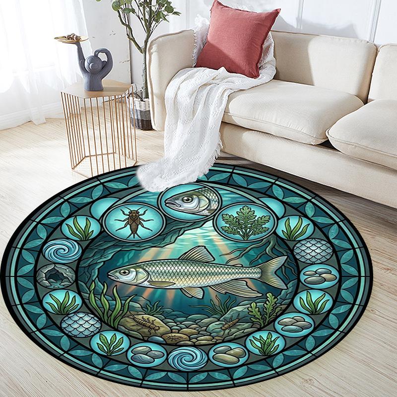 Aquatic Life Glass Round Area Rug Under Office Chairs Bedroom Living Room Home Decor