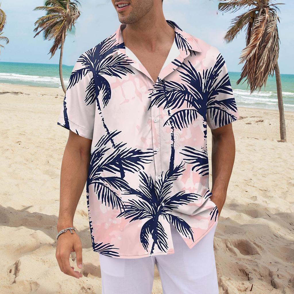 Shirt For Men, Men's Vintage Button Down Bowling Shirts Short Sleeve Summer Beach Shirt