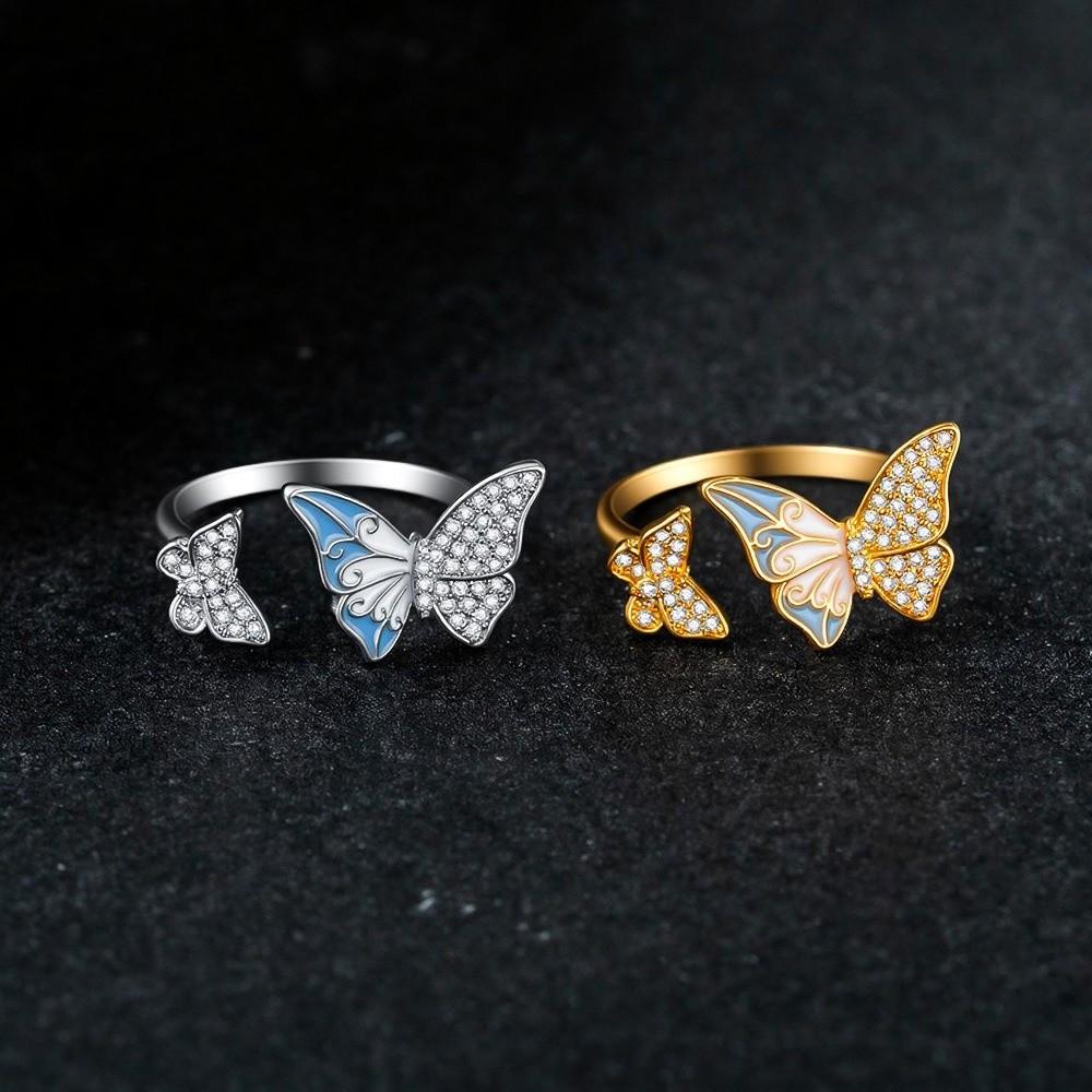 Elegant Butterfly Zircon Ring Enamel Finger Jewelry Sweet Butterfly Open Ring  Ladies Jewelry