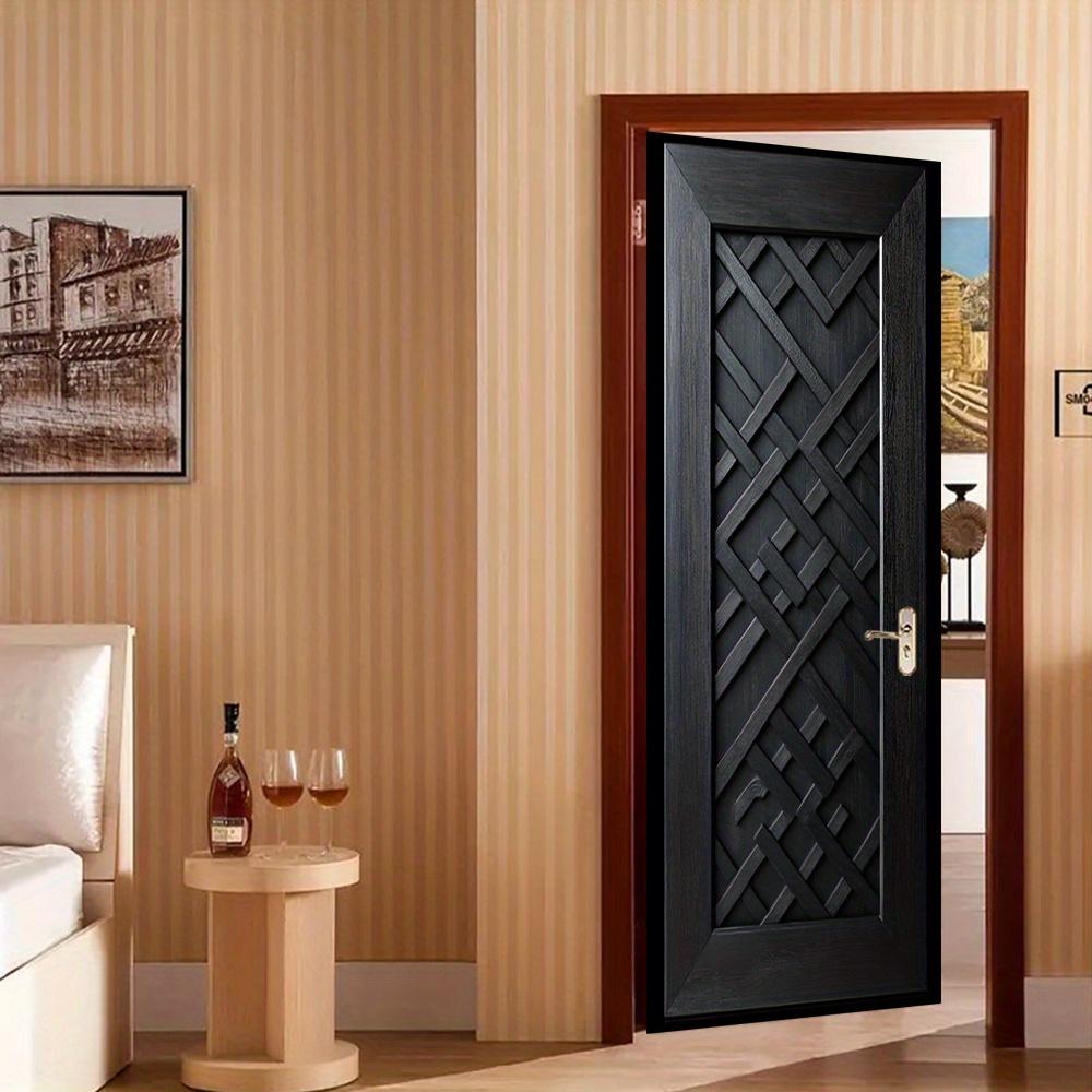 3D Door Decoration Stickers Modern Black Geometric Simple Abstract Lines Flowers Wallpaper For Living Room Home Decor Bedroom Art Decals