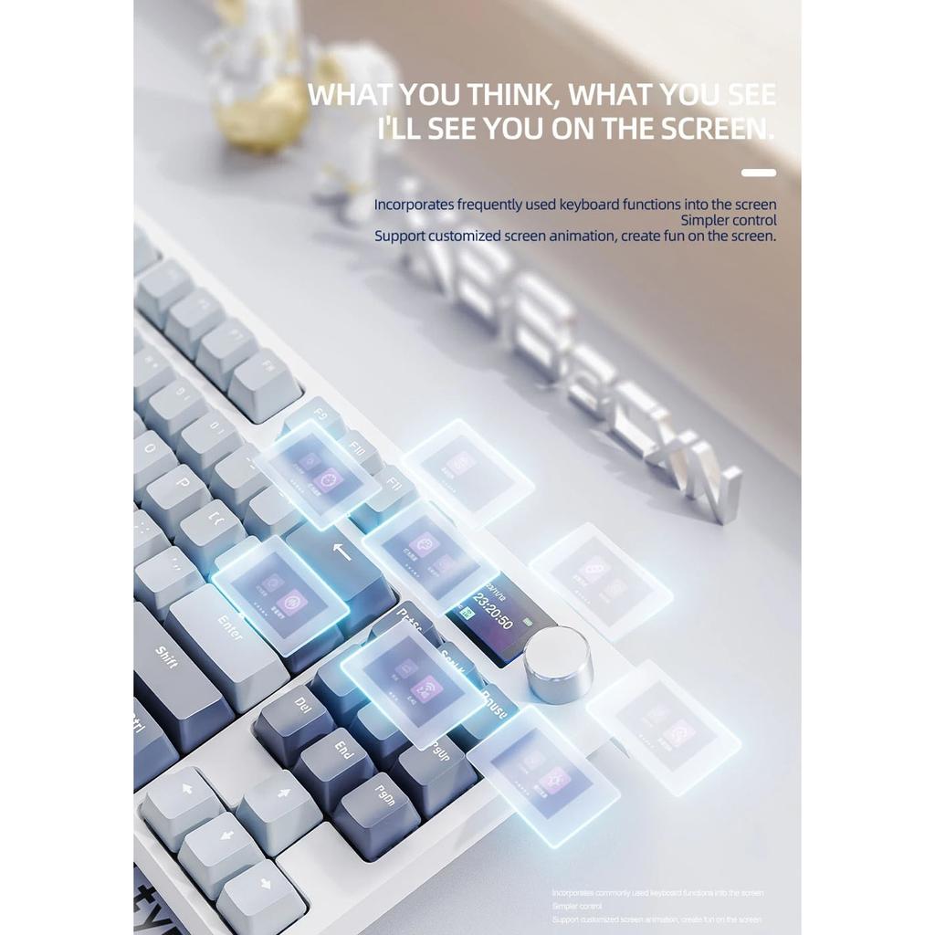 K86 Беспроводная механическая клавиатура с возможностью горячей замены Bluetooth/2,4g с экраном дисплея и поворотной кнопкой громкости для игр и работы