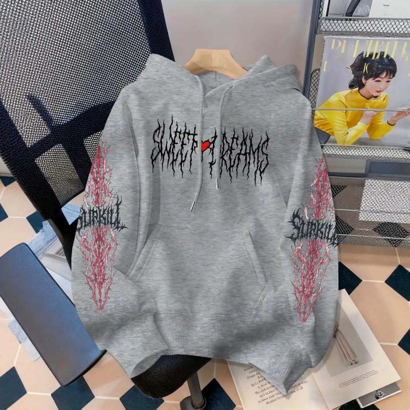 Mens Oversized Hooded Sweatshirt With Dark Fantasy Sword Print Loose Fit Winter Warm Fleece Lined Streetwear Top