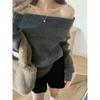 Fashion Elegant One-word Collar Off-shoulder Pullover Sweater Women's Spring Autumn Inner Casual Simple Long Sleeved Bottoming Knitted Slim Fit Top