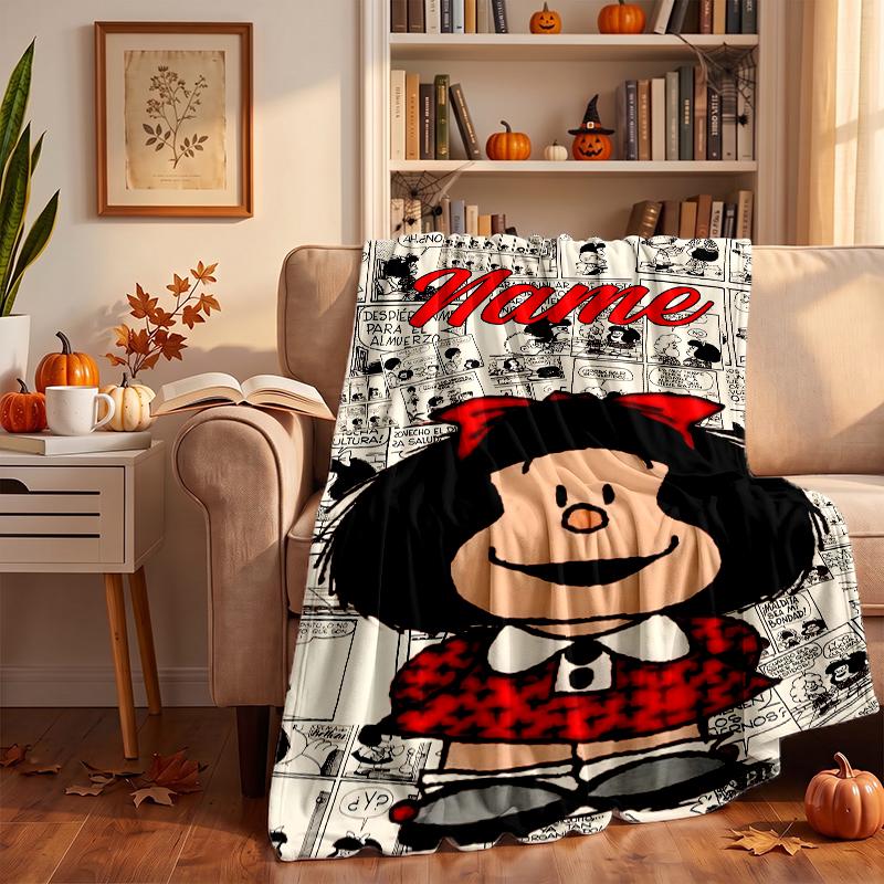 Mafalda Custom Flannel Blankets Soft Warm Cozy Throws for Home Decor Holiday Gifts