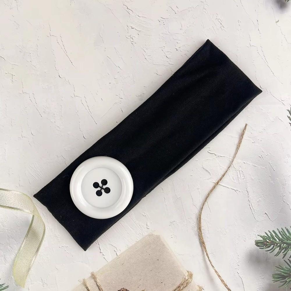 Dopamine Color Elastic Head Wrap Large Button Yoga Hairband Fashionable Polka Dot Headband Daily
