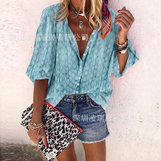 Женский весенне-осенний принт с длинным рукавом, свободный топ-рубашка с воротником