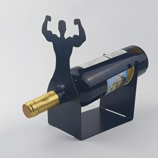 Muscular Man Wine Bottle Holder Black Metal Wine Display Stand Countertop Freestanding Wine Storage Rack Funny Adult Tabletop Centerpiece