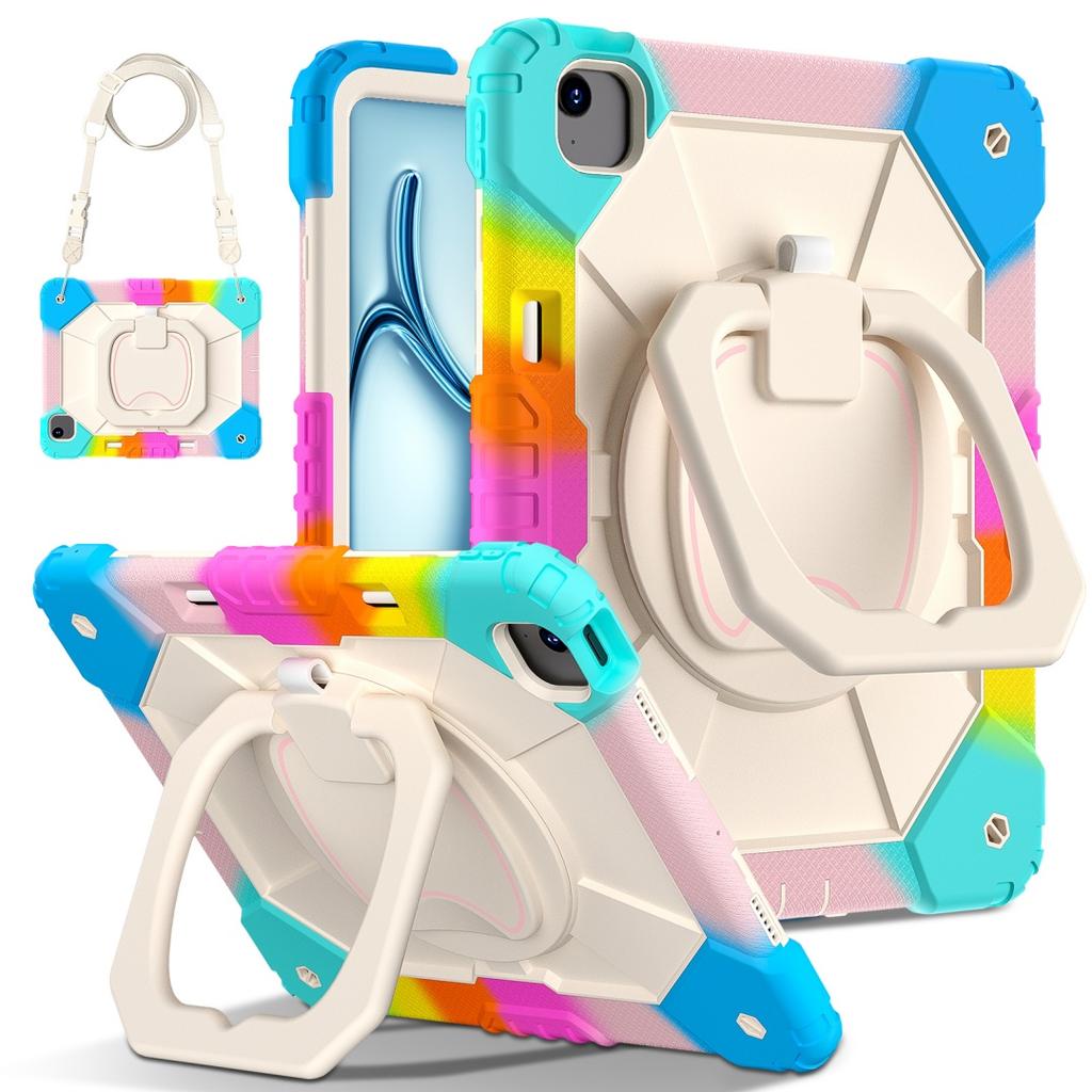 Для Apple iPad Air 13 (2024)/ iPad Air 13 дюймов (M2). Вращающаяся на 360° рукоятка, прочная защитная подставка TPU+PC 3 в 1, противоударный чехол для планшета и ПК