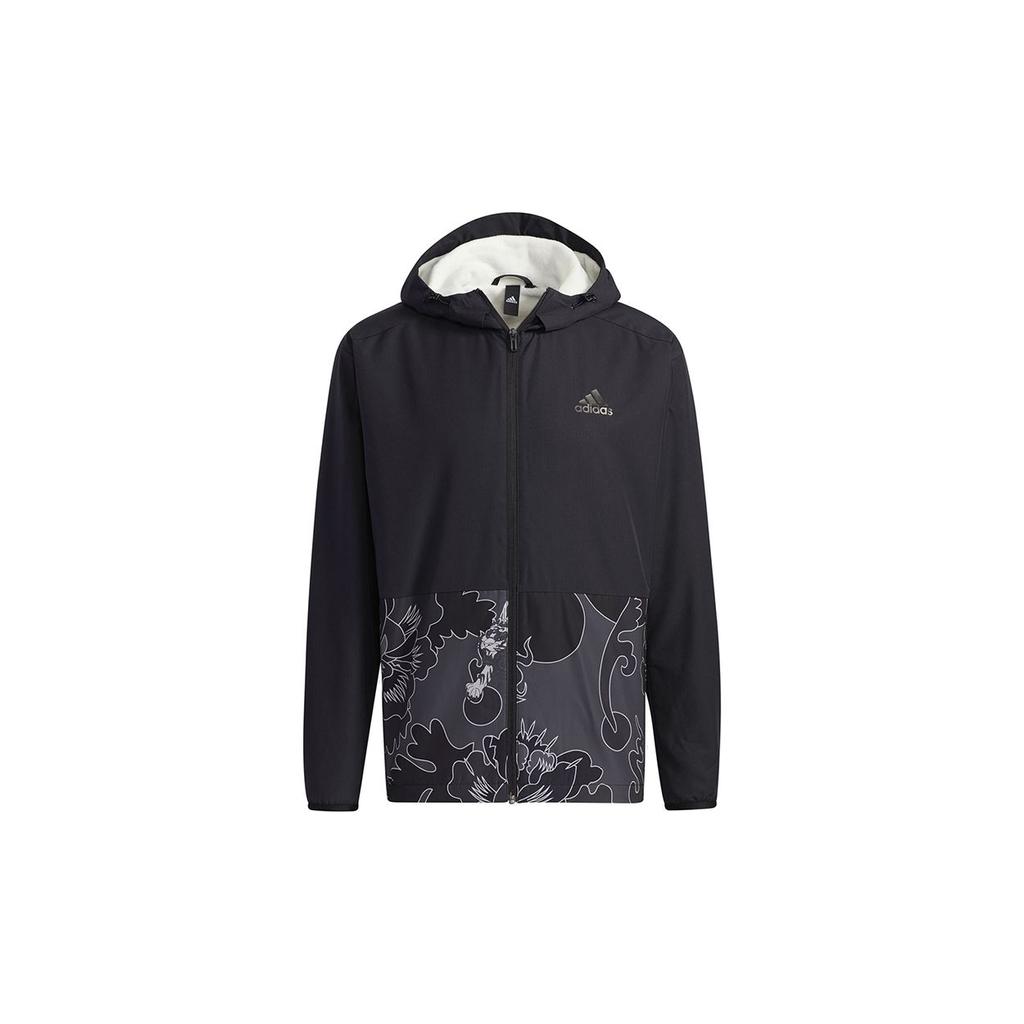 Adidas Aop Block Windproof Fleece-Lined Warm Hooded Jacket Men Outerwear Black GT6484