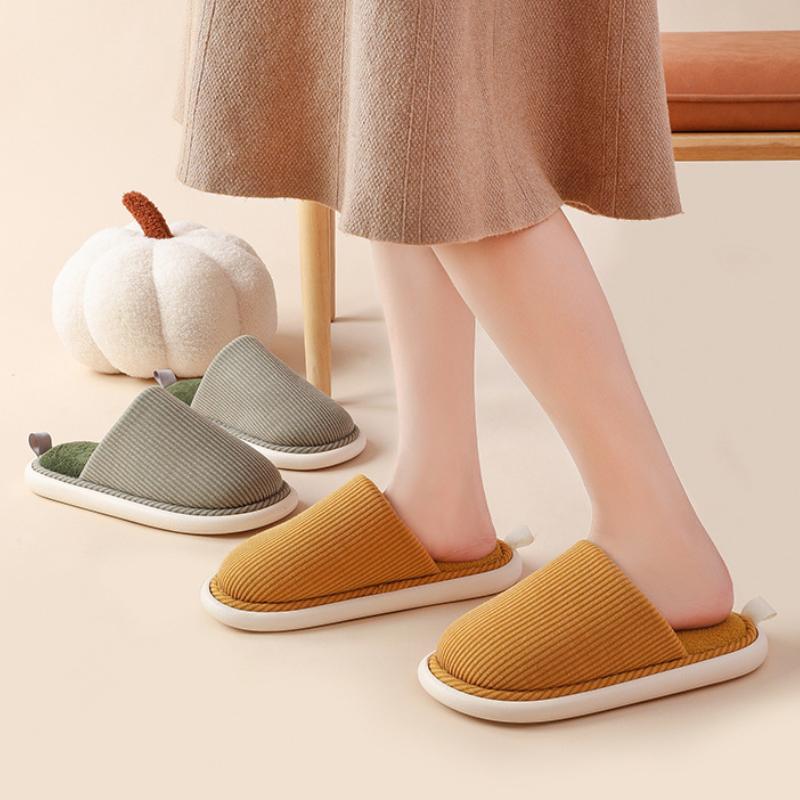 Осенние и зимние парные хлопковые тапочки для домашнего использования, устойчивые к пятнам и нескользящие хлопковые тапочки