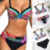 Women's Fashion Sexy Leaf Print High Waist Split Swimsuit Bikini