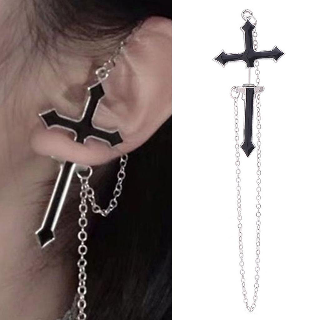 Men Women Street Punk Chain Stylish Cross Non-allergic Delicate Dangle Earrings ARI