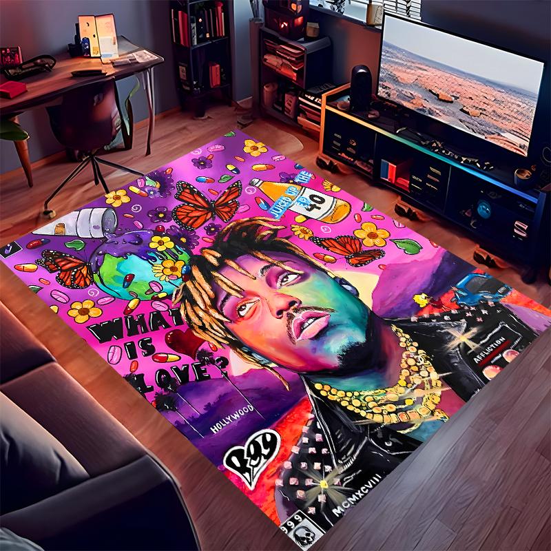 1pc Juice WRLD Print Area Rug - Soft, Washable Non-Slip Indoor Mat for Office Chairs, Living Room, Home Office Decorative Rug