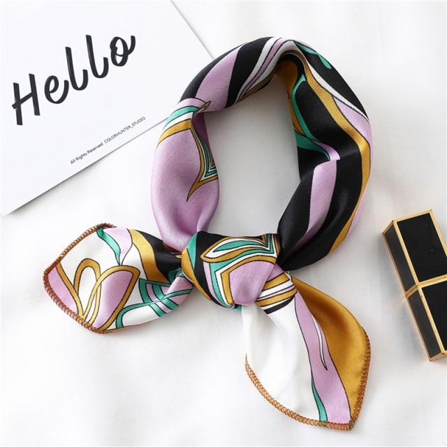 New Silk Scarf Square Women Fashion Dot Plaid Print Neckerchief Ladies Work Scarves Small Winter Foulard Bandana Hair Tie Band
