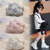 Girls Princess Sports Shoes Non-slip Flowers Mesh Lace Bow Kids Running Shoes Breathable 2025 New Children Casual Shoes Sweet