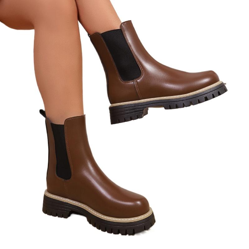 Женская обувь Осень и Зима Новые Ботинки Челси Мотоциклетные ботинки Однотонные Повседневные Женские Туфли 43