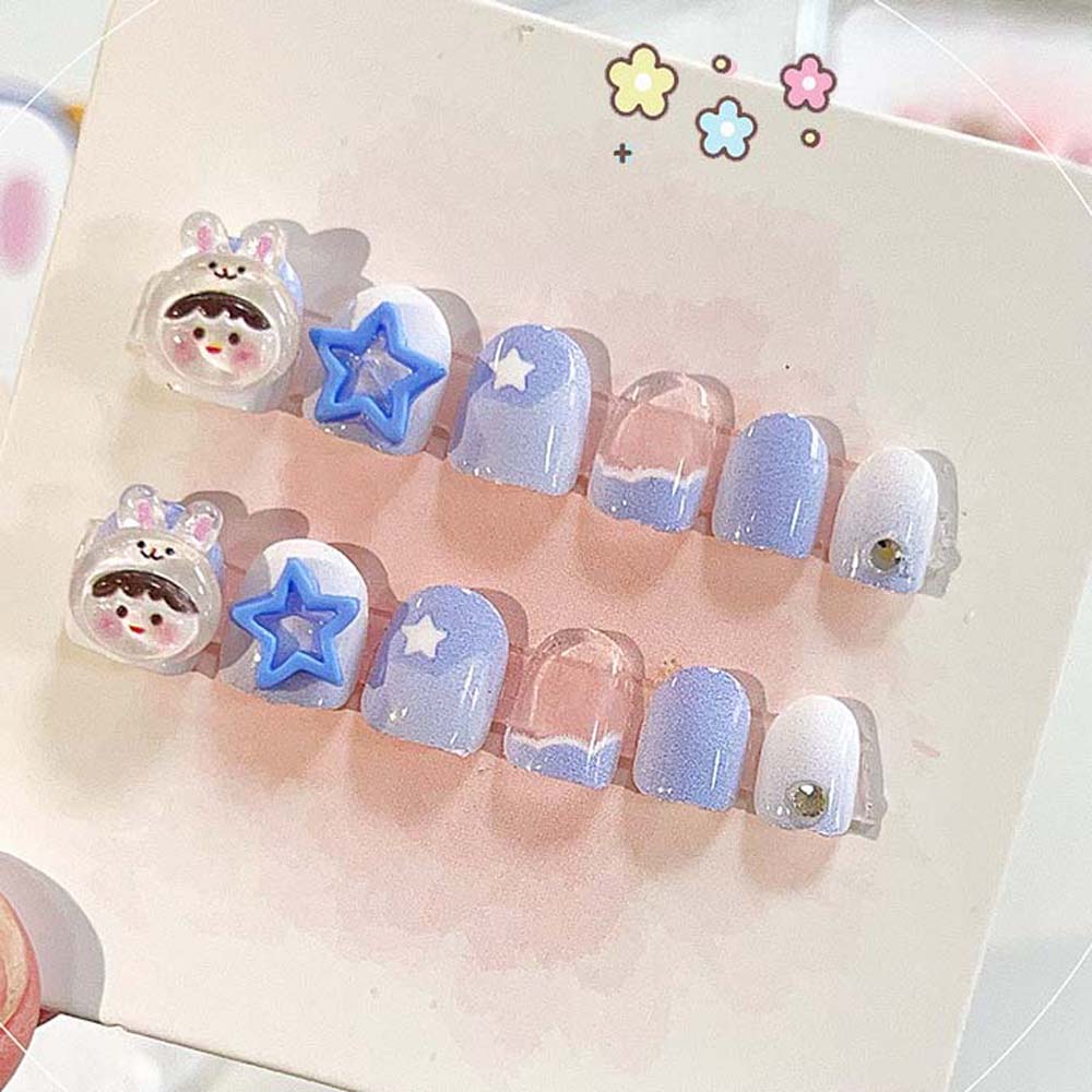12Pcs/set Love Heart Kids Cartoon Fake Nails Flowers Cartoon Nail Accessories Student