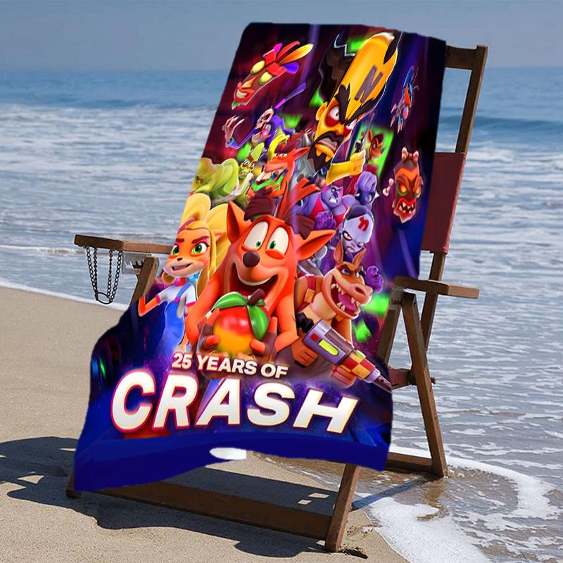 proof beach towel with a Crash Bandicoot pattern - soft,absorbent,quick-drying,machine washable - perfect for swimming,camping,bathing