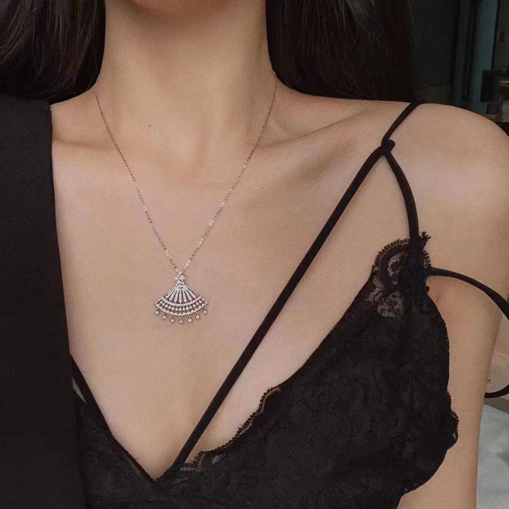Микро инкрустированное кристаллами и бриллиантами в форме веера ожерелье с кисточками в форме веера ожерелье модная личность богатая женщина