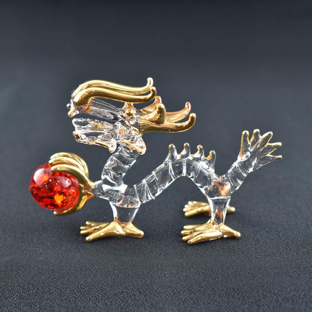 Fourcart Handmade Glass Feng Shui Dragon with Ball, 2-inch