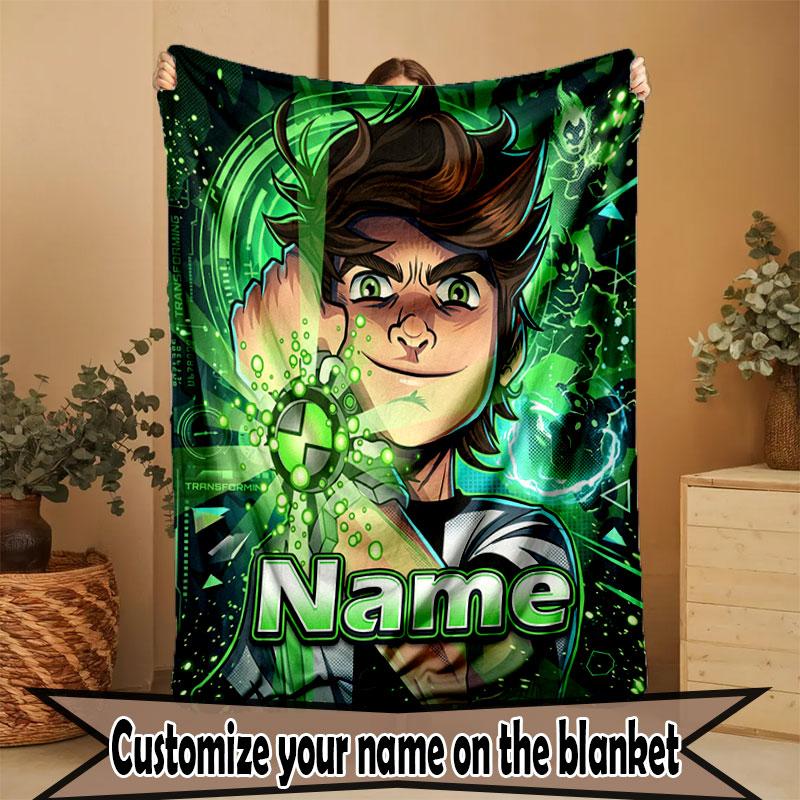 Custom Name Personalized Ben 10 Omniverse Print Blanket, Home Decor, Bedroom, Sofa, Camping, Couch, Gifts for Birthday Christmas