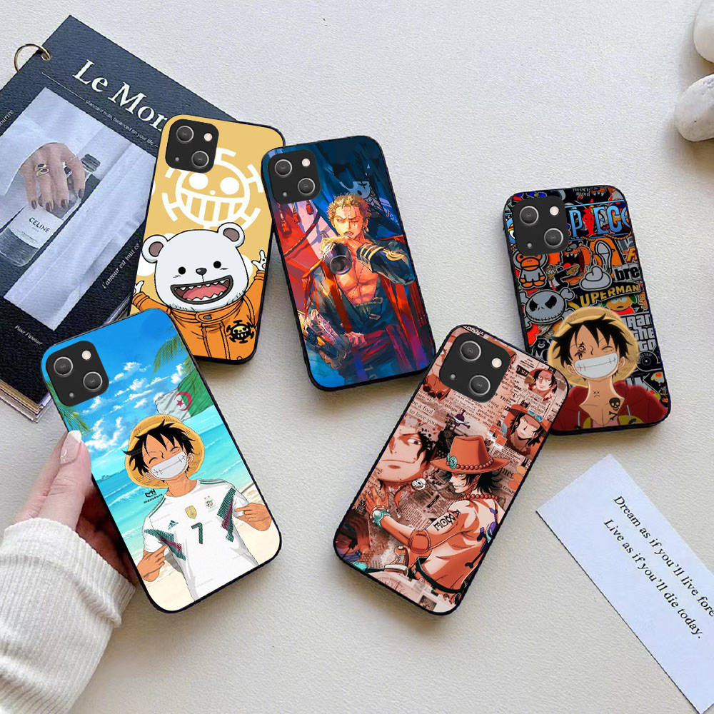 KK-38 One Piece Ace Soft Black Case for iPhone XR 14 15 11 12 13 6 7 8 X XS Pro Max Samsung S22 S23 S21 S24 FE Ultra S8 Plus