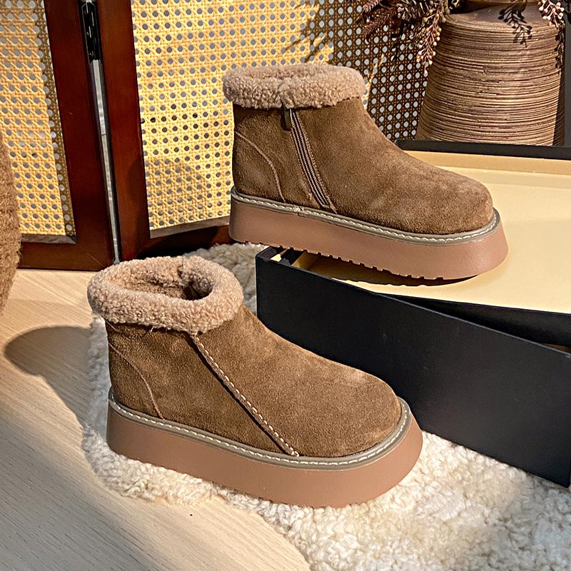 Ботильоны из замши на плоской подошве, женские, на платформе, плюшевые, теплые, хлопковые, тренд 2024 года, повседневные, дизайнерские, нескользящие, челси, модные, Botas Mujer