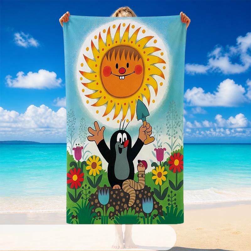 Quick Dry Beach Towel Krtek Pattern, Lightweight Absorbent Towel for Pool Beach Vacation Use