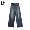 Джинсы izzue it женские с высокой талией, свободного кроя, потертые, широкие