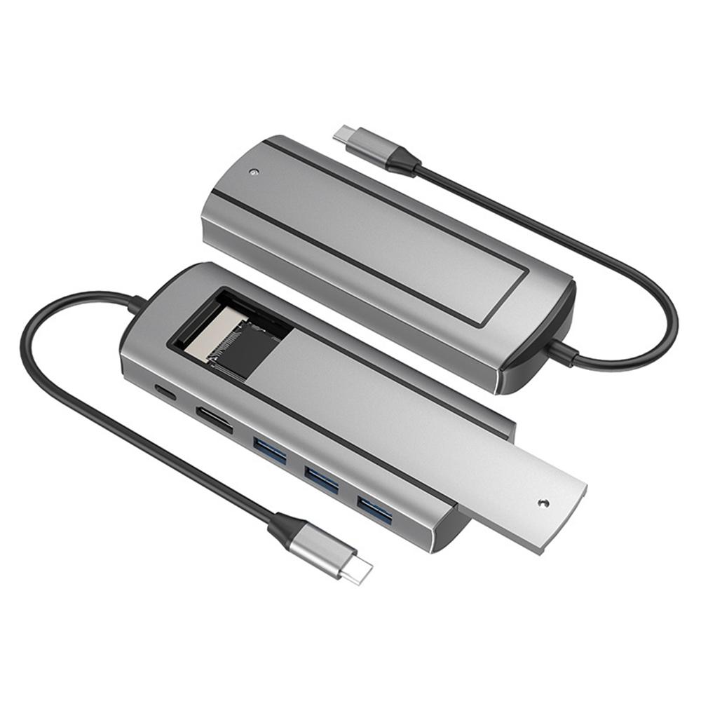 FX-2303 6-in-1 Type-C Hub M.2 SATA SSD Enclosure with 4K HD, 100W PD, 3x USB 3.0 Port